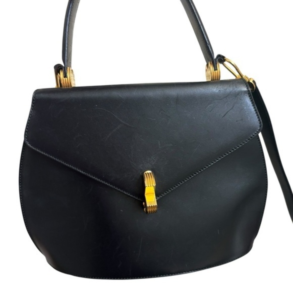 Mila Schon black leather vintage top handle shoulder bag vintage rare